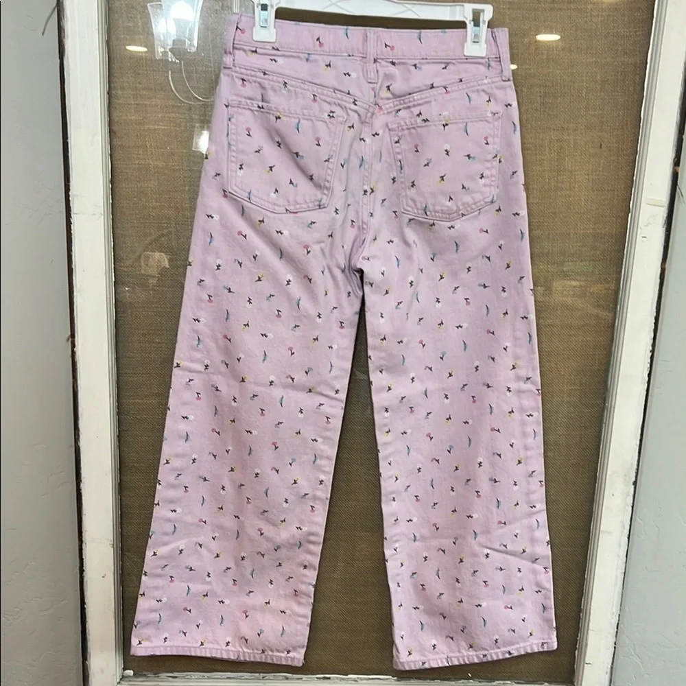 Old Navy Pink High Rise Baggy Wide Leg Pink Floral Pattern Jeans